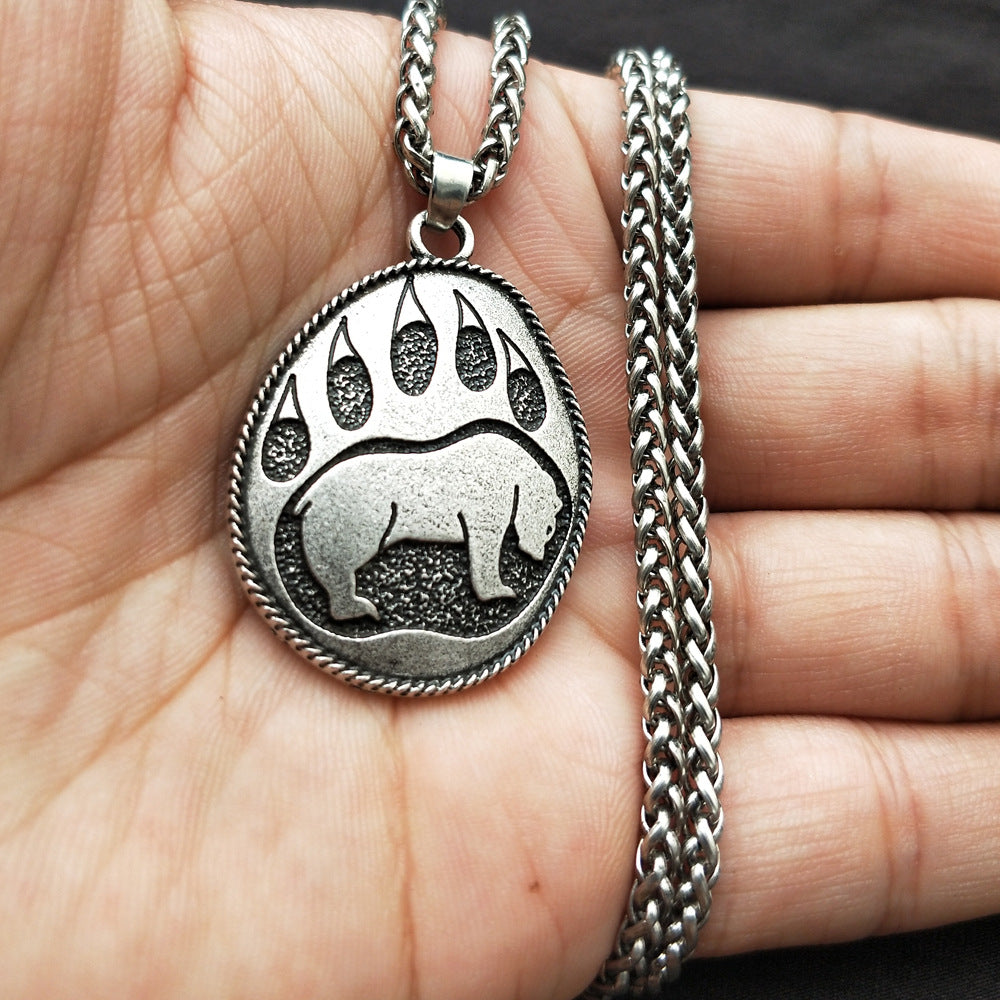 Viking Bear Paw Pendant Men's Necklace - Norse Legacy Collection