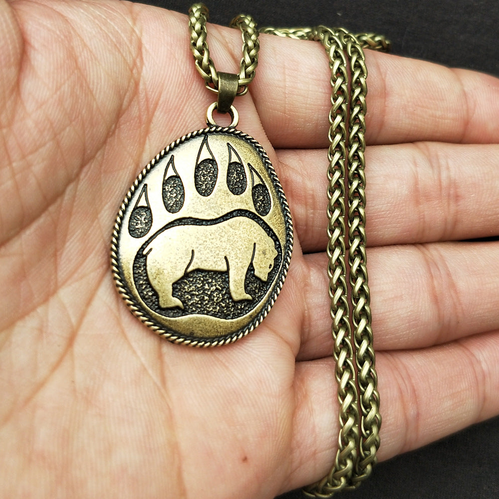 Viking Bear Paw Pendant Men's Necklace - Norse Legacy Collection