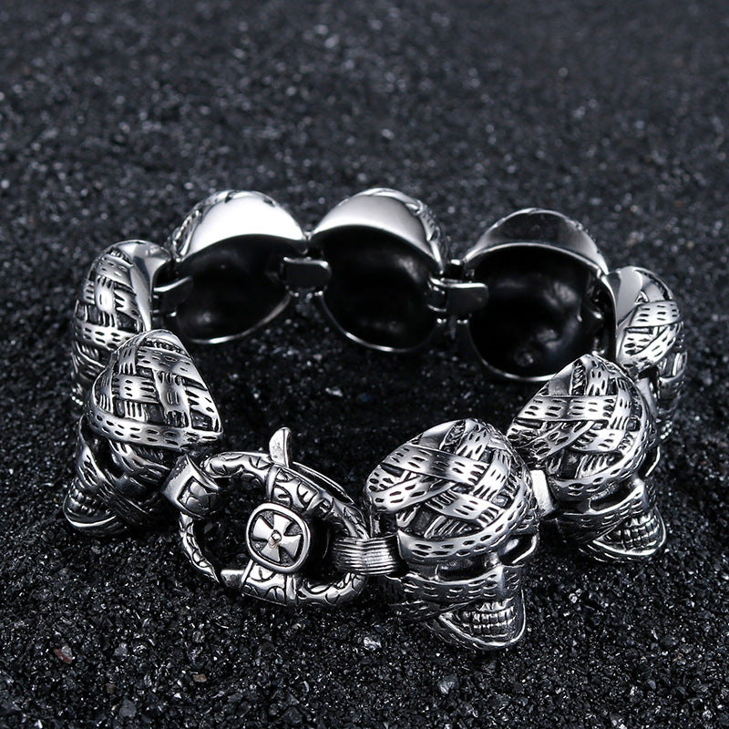 Punk-Inspired Titan Steel Skull Bracelet with Retro Mummy Ghost Design for Men