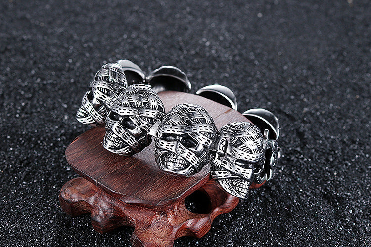 Punk-Inspired Titan Steel Skull Bracelet with Retro Mummy Ghost Design for Men