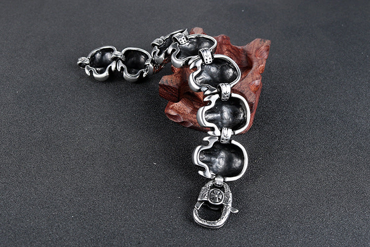 Punk-Inspired Titanium Steel Skull Bracelet for Men - European and American Dominance