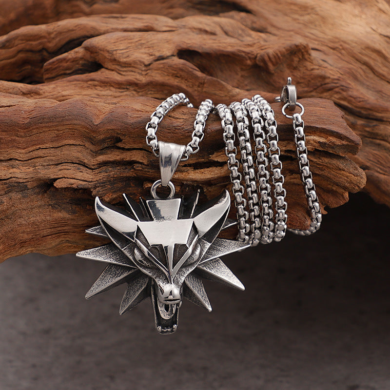 Witcher 3 Wolf Head Pendant Necklace for Men - Planderful Everyday Genie Collection