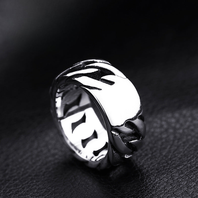 Vintage-Inspired Titanium Steel Men's Ring - Wholesale European and American Trade Jewelry