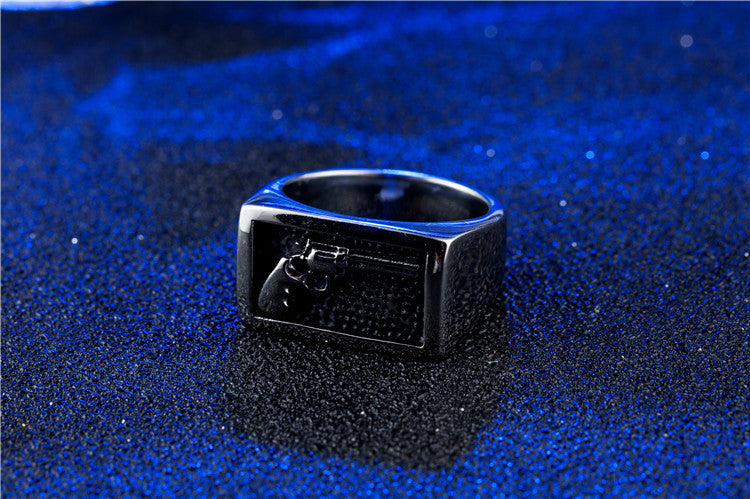 Vintage Gothic Titanium Steel Pistol Ring for Men