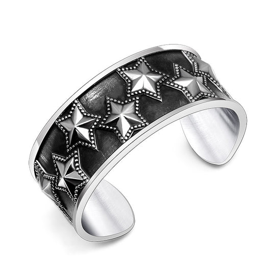 Titanium Steel Pentagram Punk Bracelet for Men - Retro Wide Design