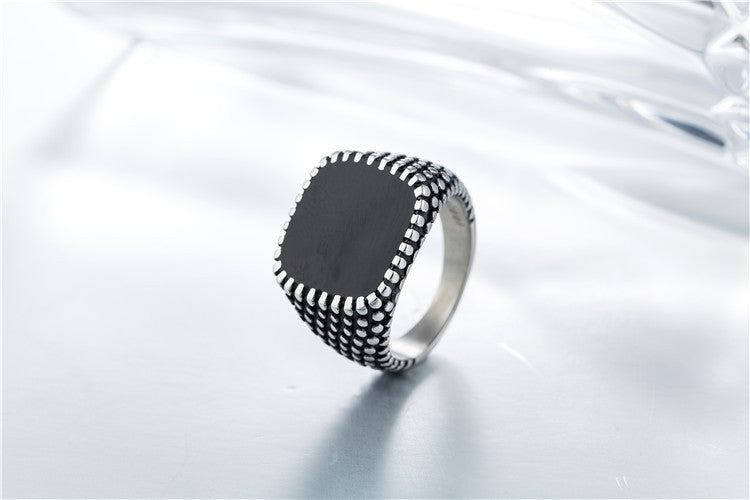 European and American Retro Dripping Dots Square Men's Titanium Ring