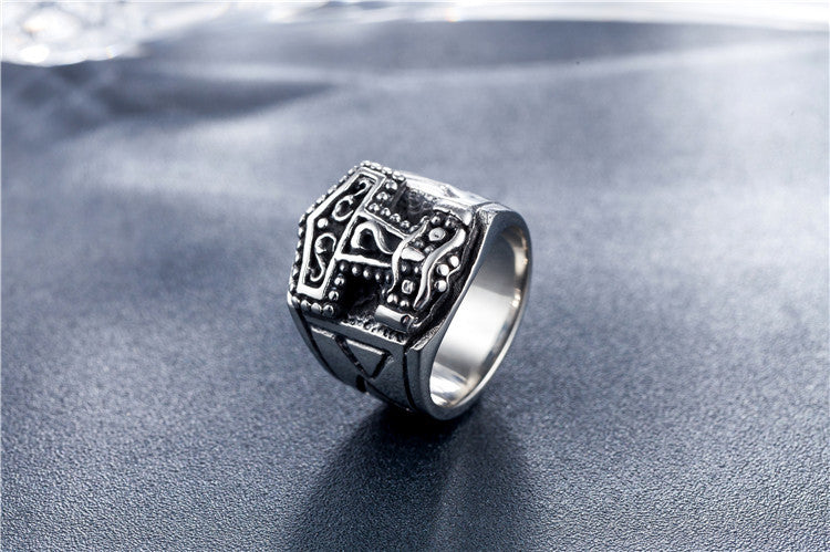 Vintage Thunder God Goat Titanium Steel Ring for Men