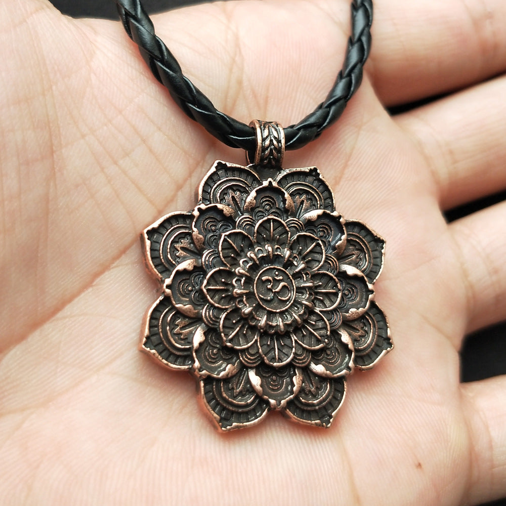 Mandala Flower Double-Sided Pendant Necklace with Spiritual Symbolism