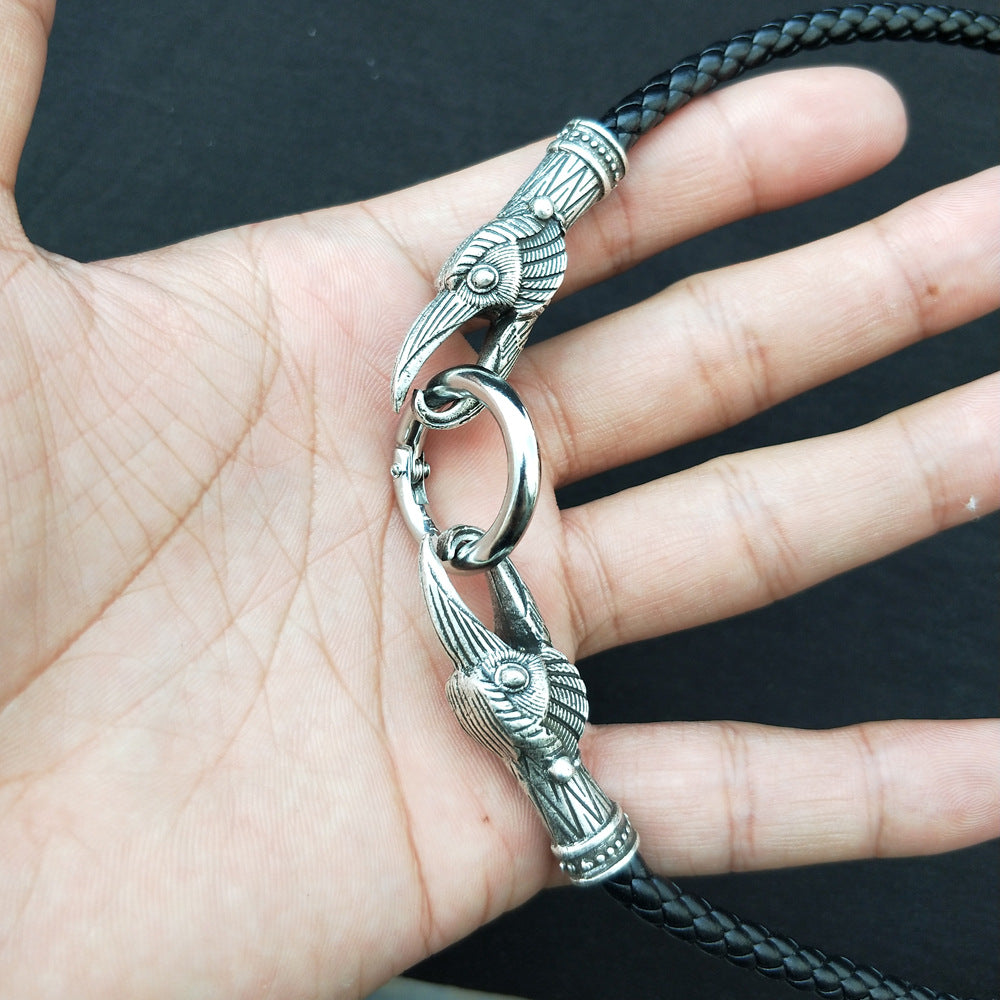 Double Crow Head Alloy Necklace Inspired by Nordic Mythology