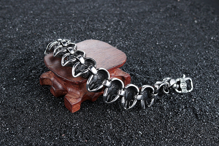 Punk-Inspired Skull Bracelet in Titanium Steel with European and American Totem Designs for Men