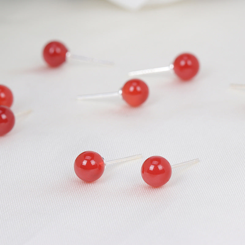 Sterling Silver Strawberry Crystal Earrings with Agate Insets