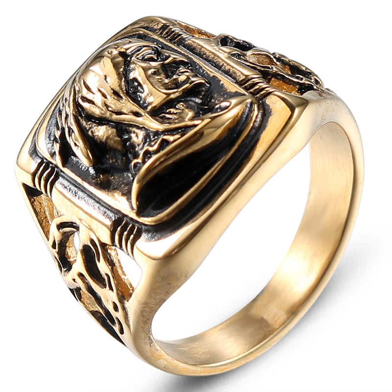 Punk-Inspired Retro Head Portrait Ring for Bold Men