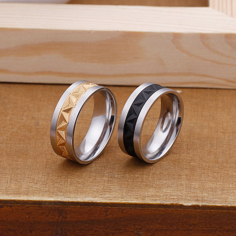 Stylish Two-Tone Titanium Steel Rings for Men - Classic Embossed Electroplated Finger Rings Wholesale