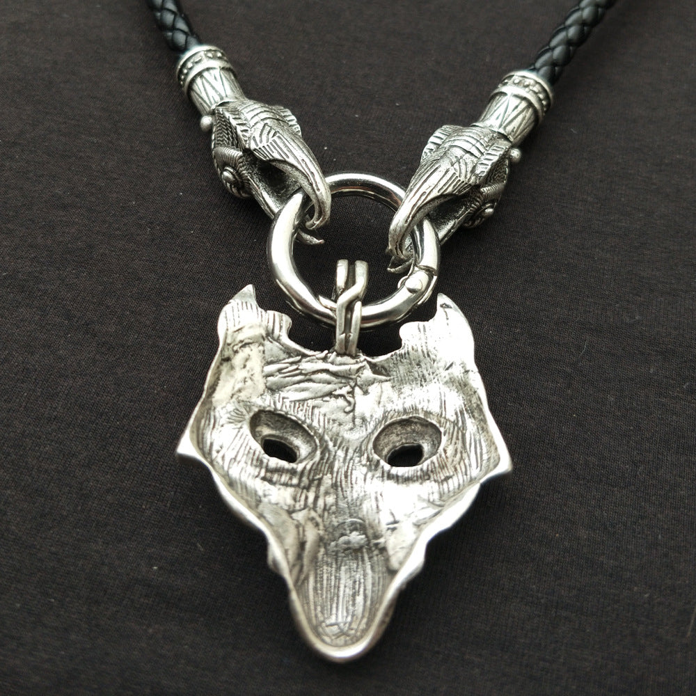 Nordic Mythology Wolf Head Amulet Necklace - Viking Metal Pendant for Men