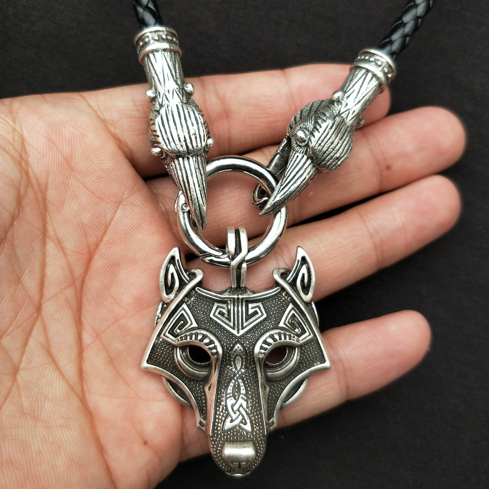 Nordic Mythology Wolf Head Amulet Necklace - Viking Metal Pendant for Men