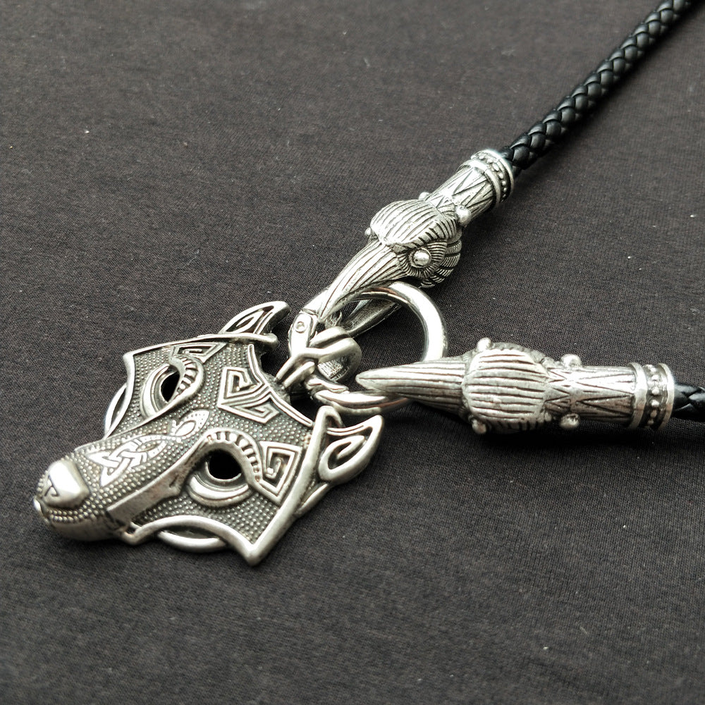 Nordic Mythology Wolf Head Amulet Necklace - Viking Metal Pendant for Men