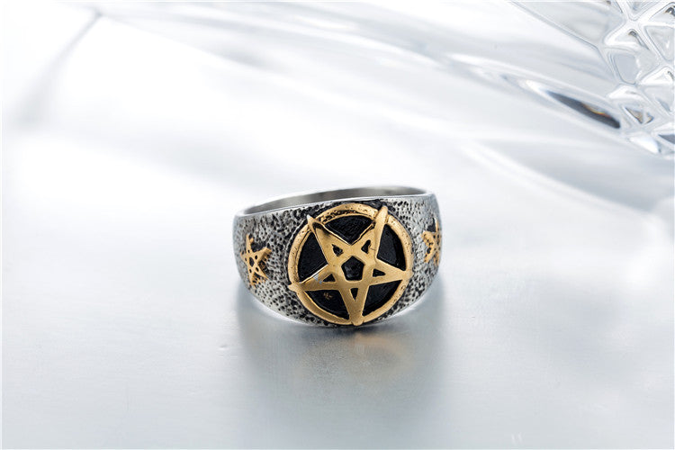 Personality Retro Satan Five-Star Titanium Steel Ring for Men