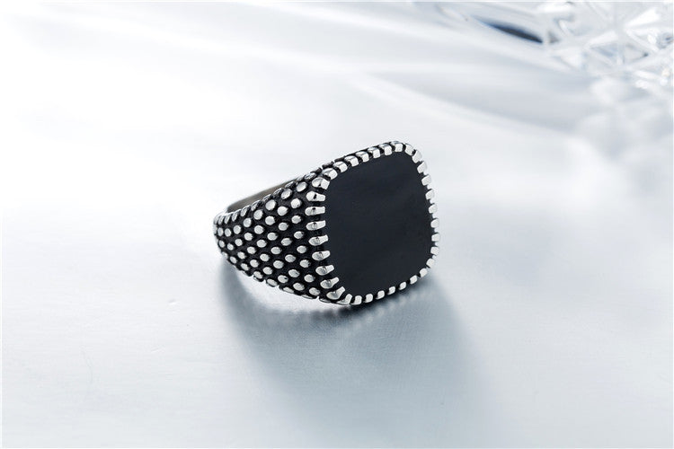 European and American Retro Dripping Dots Square Men's Titanium Ring