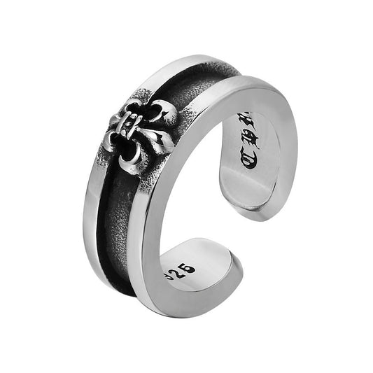 Childern Flower Grooved Opening Titanium Steel Ring for Men