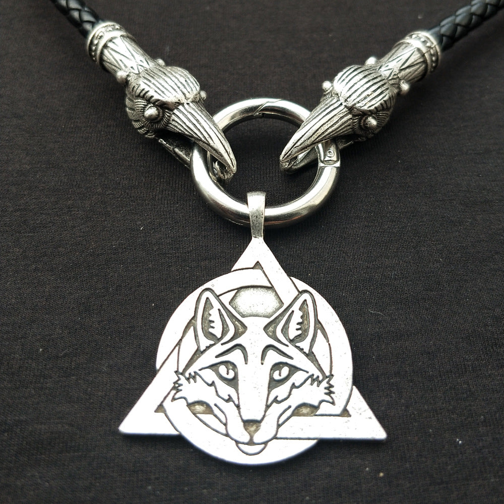 Fox and Dragon Silver Pendant Necklace for Men - Norse Legacy Collection