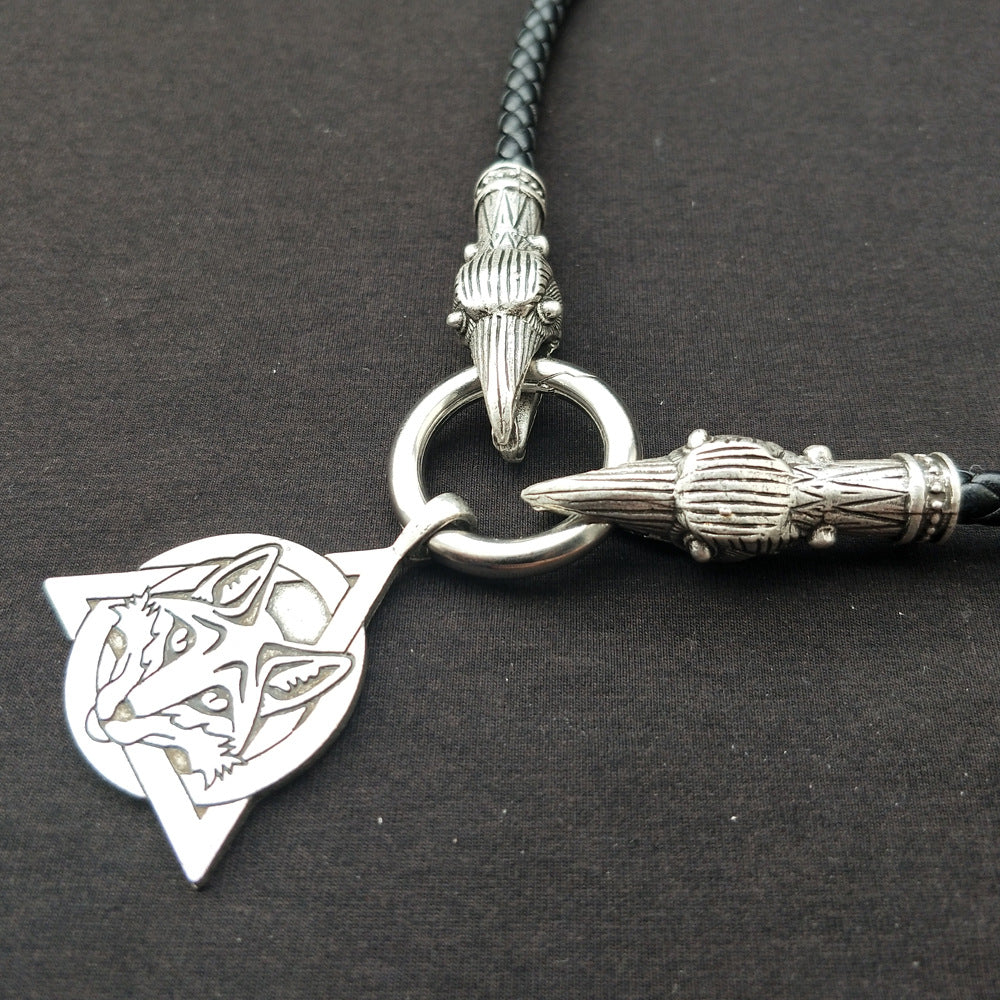 Fox and Dragon Silver Pendant Necklace for Men - Norse Legacy Collection