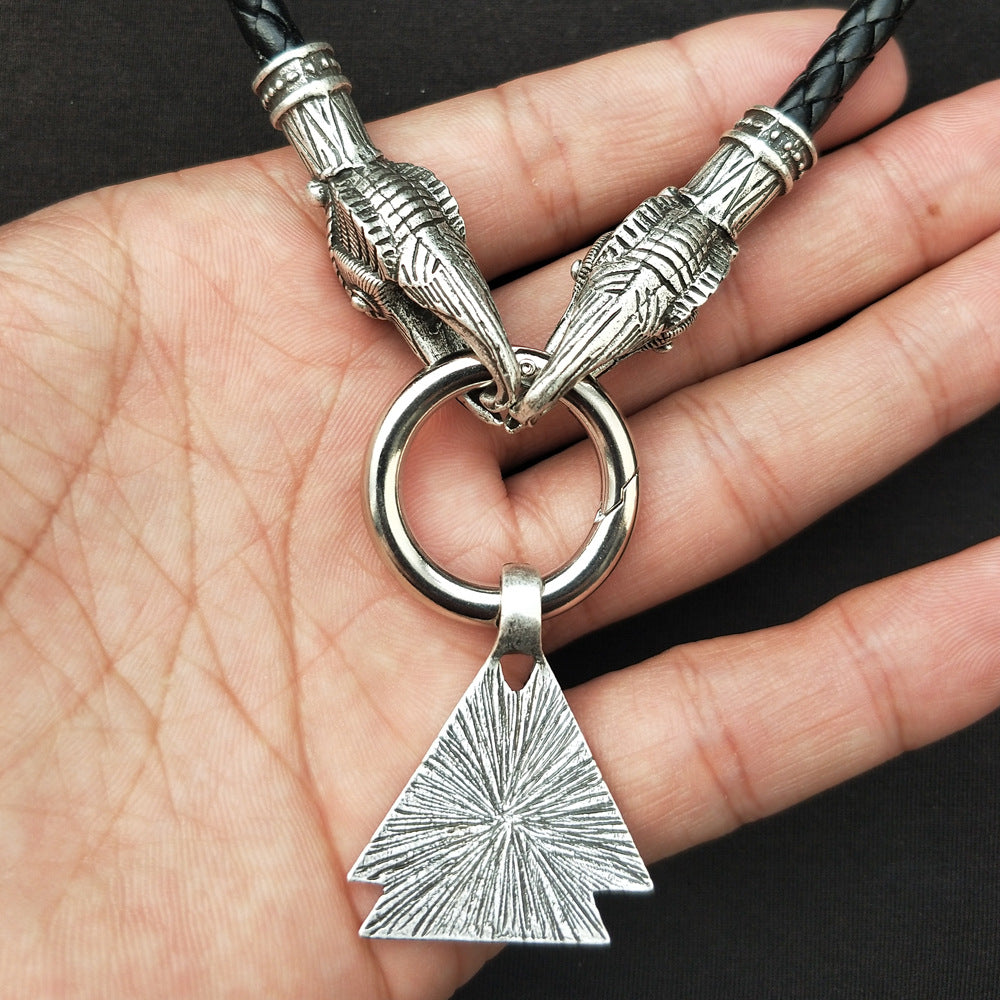 Viking God Odin Triangle Pendant Necklace - Men's Nordic Mythology Jewelry