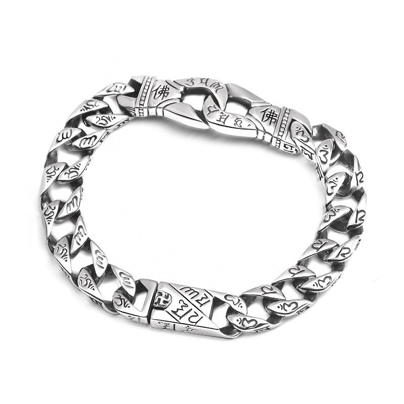 Punk Retro Buddha Titanium Steel Interlocking Bracelet for Trendy Men