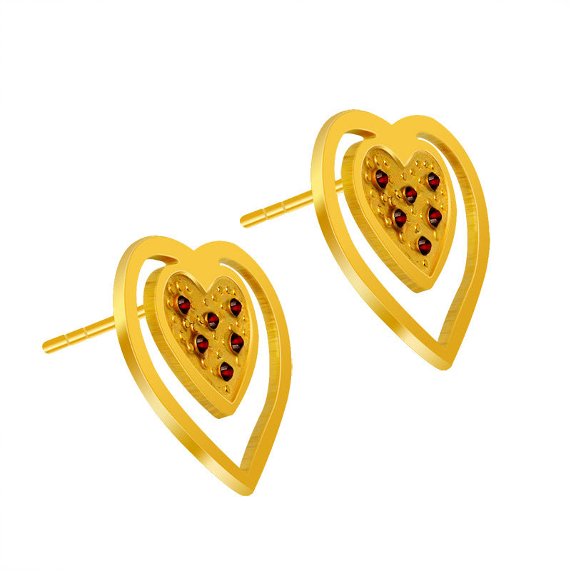 Elegant 18K Gold Heart-Shaped Titanium Steel Earrings for Women - Adorable Peach Design, Wholesale Pricing Available