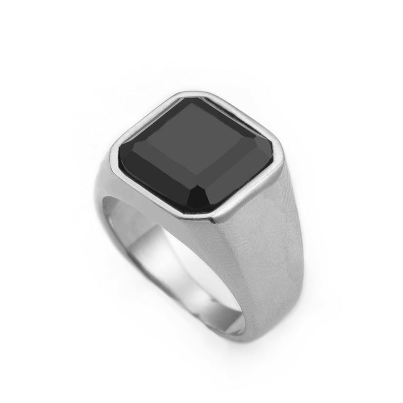 Personalized Retro Black Titanium Steel Men's Rings - European and American Stainless Steel Jewelry with Lettering, Wholesale Availability