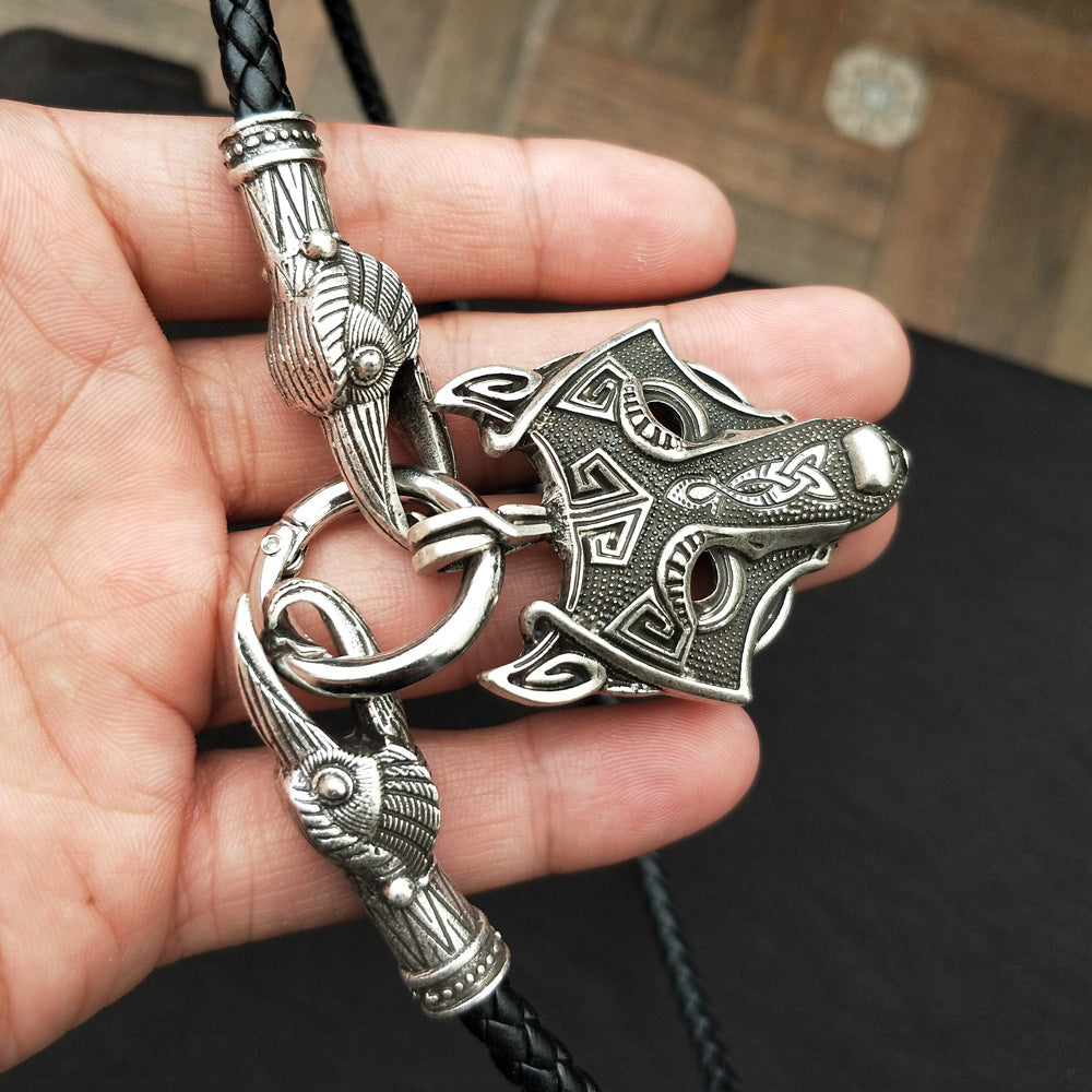 Nordic Mythology Wolf Head Amulet Necklace - Viking Metal Pendant for Men