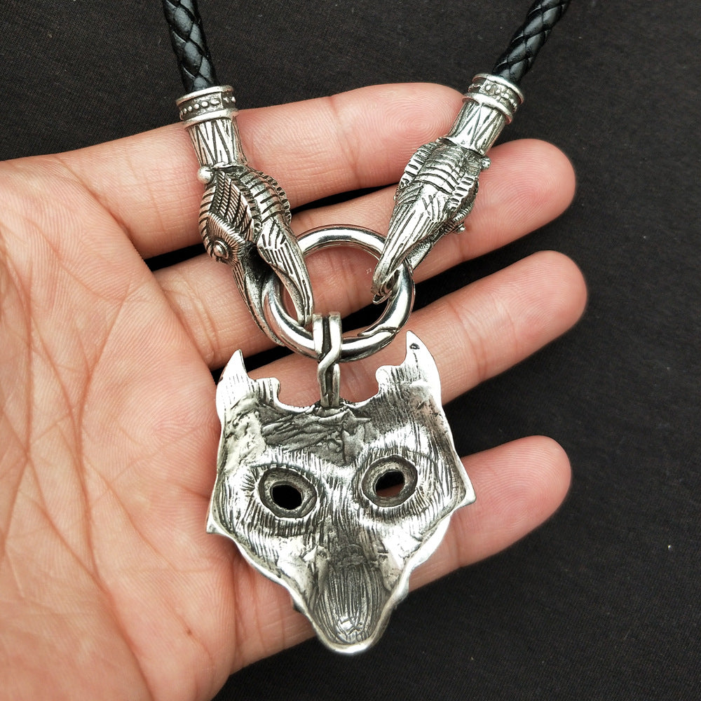 Nordic Mythology Wolf Head Amulet Necklace - Viking Metal Pendant for Men