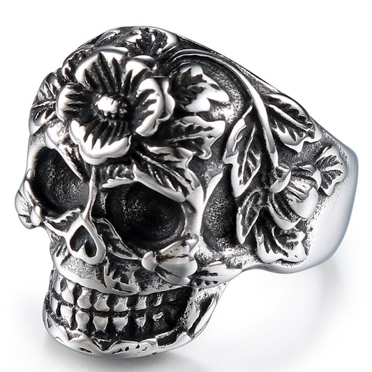 Customizable Stainless Steel Skull Ring for Men, Punk-Inspired Religious Totem Jewelry in European and American Style