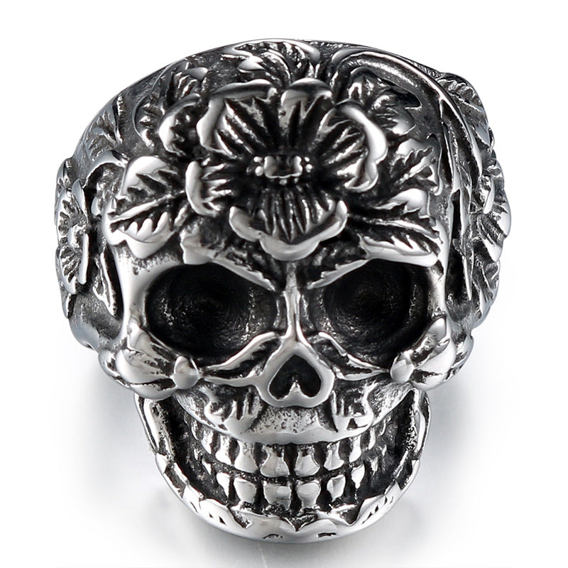 Customizable Stainless Steel Skull Ring for Men, Punk-Inspired Religious Totem Jewelry in European and American Style