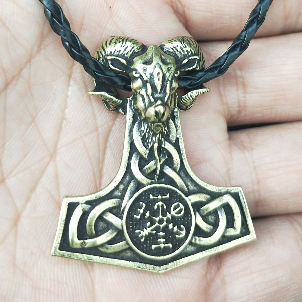 Viking Myth Mjolnir Goat Hammer Pendant Necklace for Men