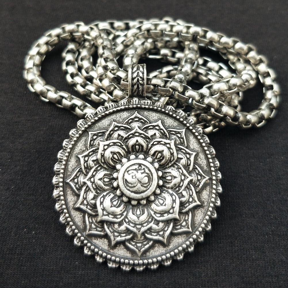 Mystical Tibetan Mandala Double-Sided Pendant Necklace with OM Symbol