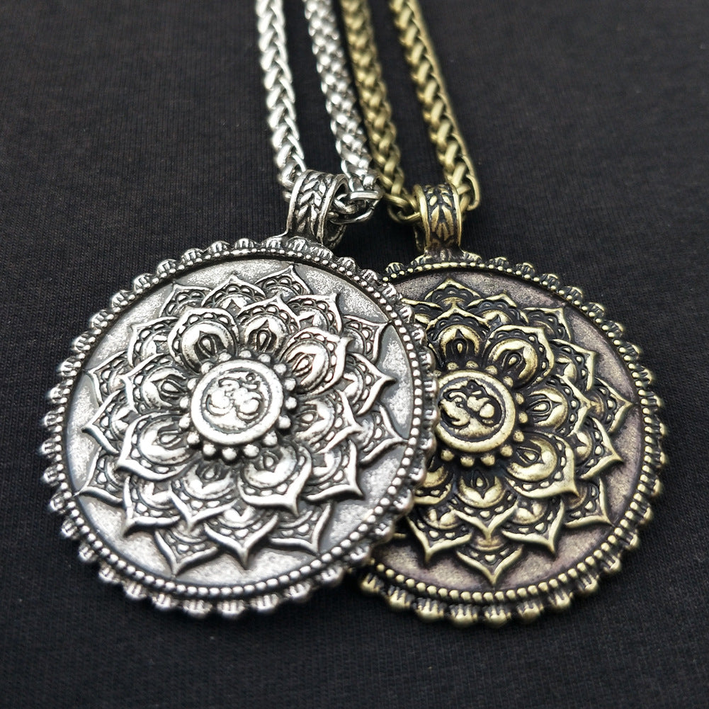 Mystical Tibetan Mandala Double-Sided Pendant Necklace with OM Symbol