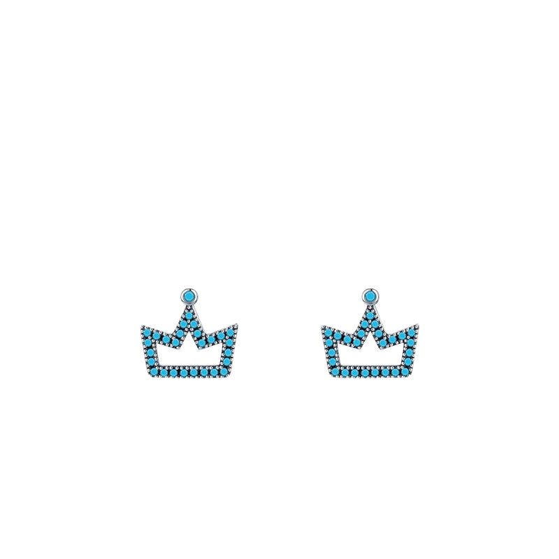 Exquisite S925 Sterling Silver Turquoise Retro Crown Earrings