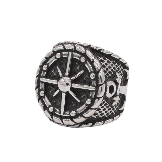 Vintage Pirate Anchor Rudder Men's Titanium Steel Ring