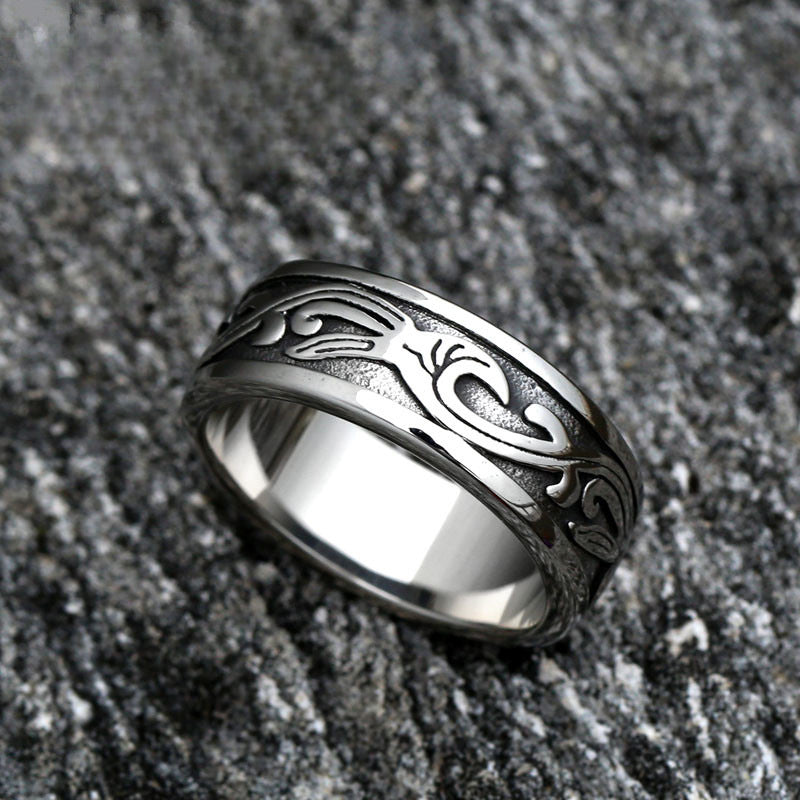 Modern Korean Titanium Steel Men's Ring with Tang Grass Design – Wholesale Stainless Steel Accessory