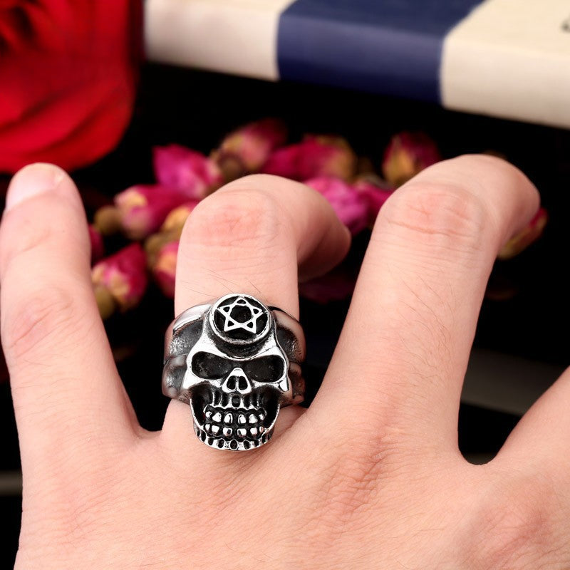 Punk Pentagram Skull Ring for Men - Stainless Steel Titanium Jewelry