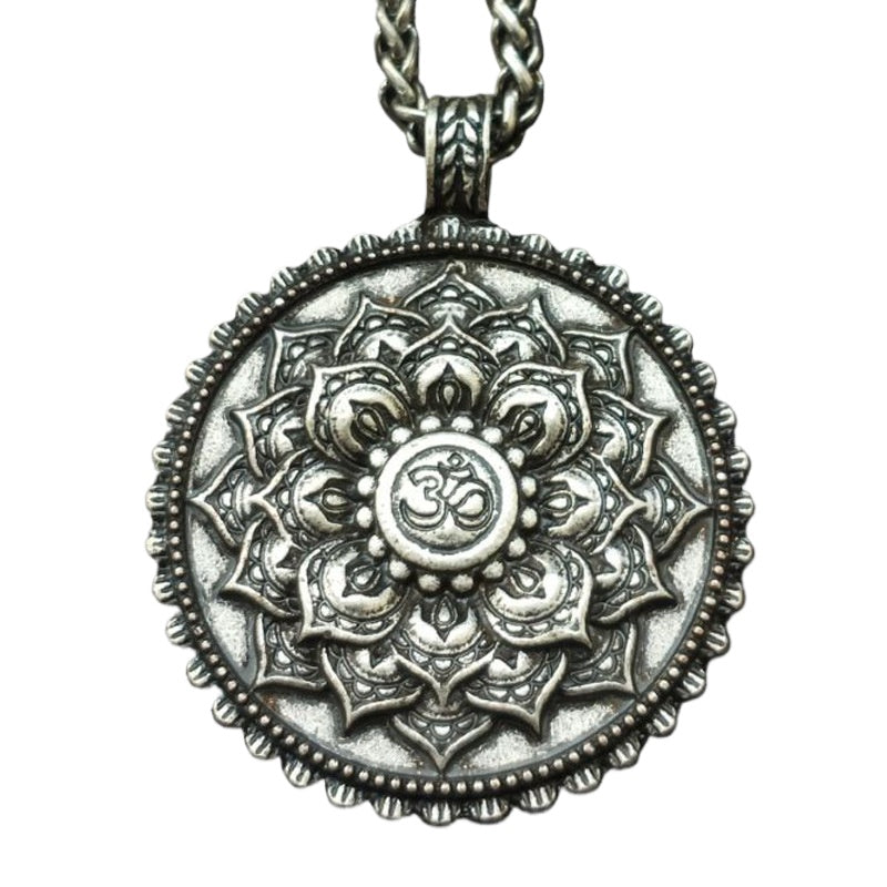 Mystical Tibetan Mandala Double-Sided Pendant Necklace with OM Symbol