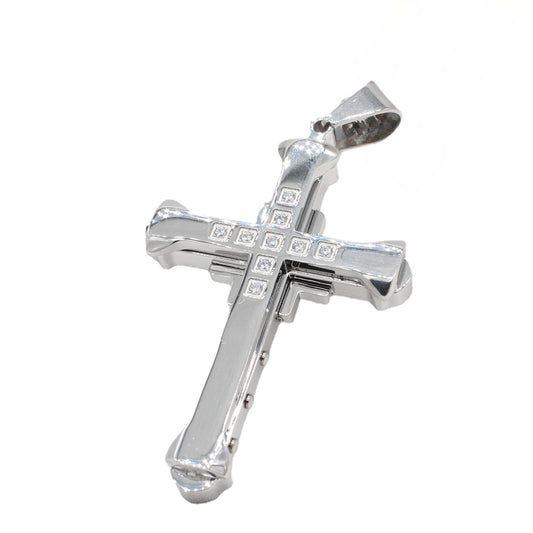 Double Layer Latin Cross Zircon Titanium Steel Pendant for Men