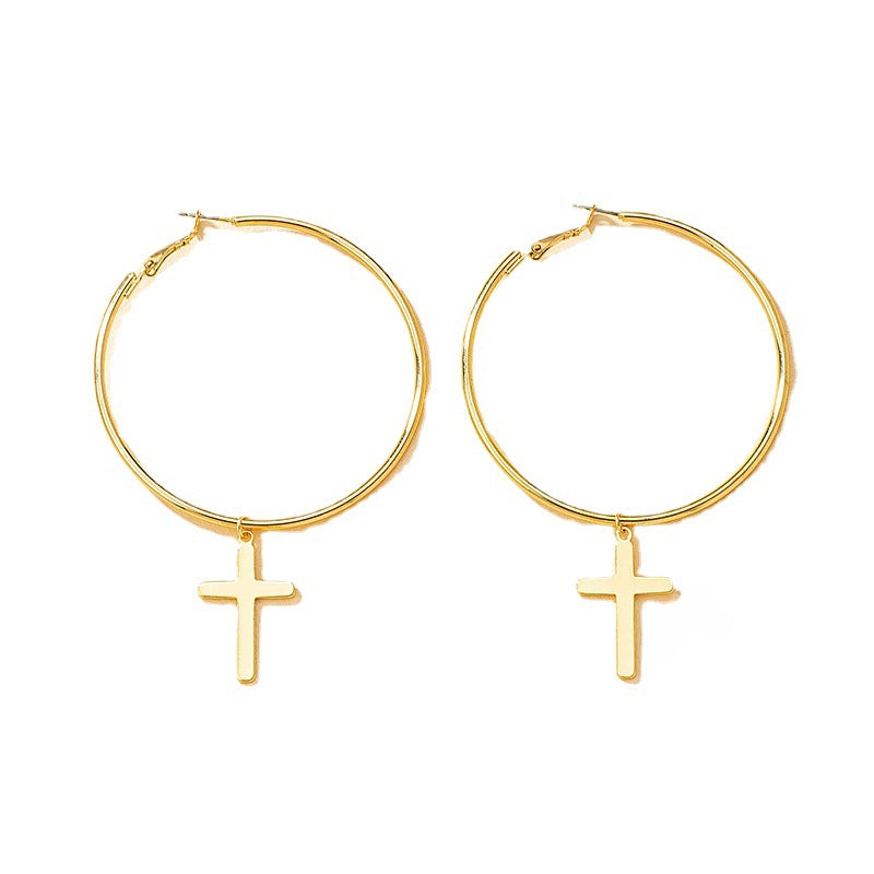 Exaggerated Circle Cross Earrings with Simple Tempting Design - Vienna Verve Collection