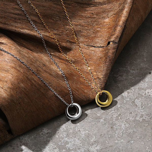 Geometric Circular Ring Pendant Sterling Silver Necklace