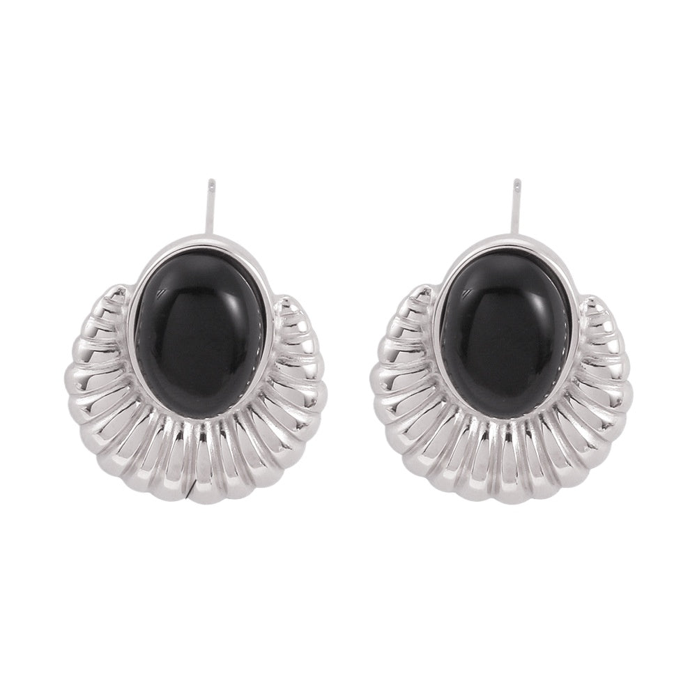 Exaggerated Personality Love Earrings with Black Agate & 18K Gold Plating