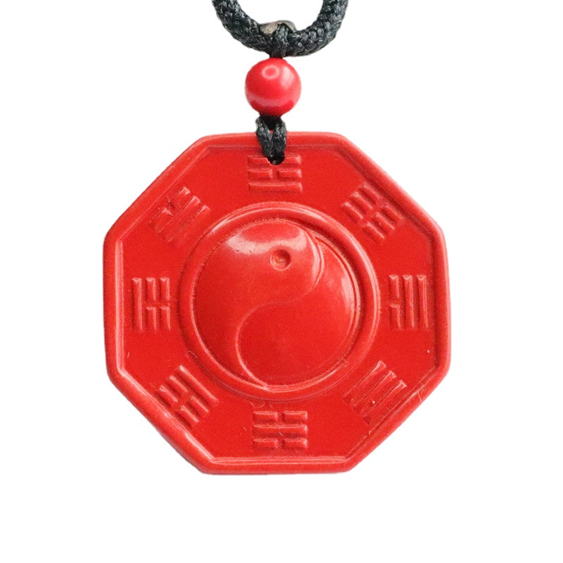 Red Sand Cinnabar Bagua Charm Necklace