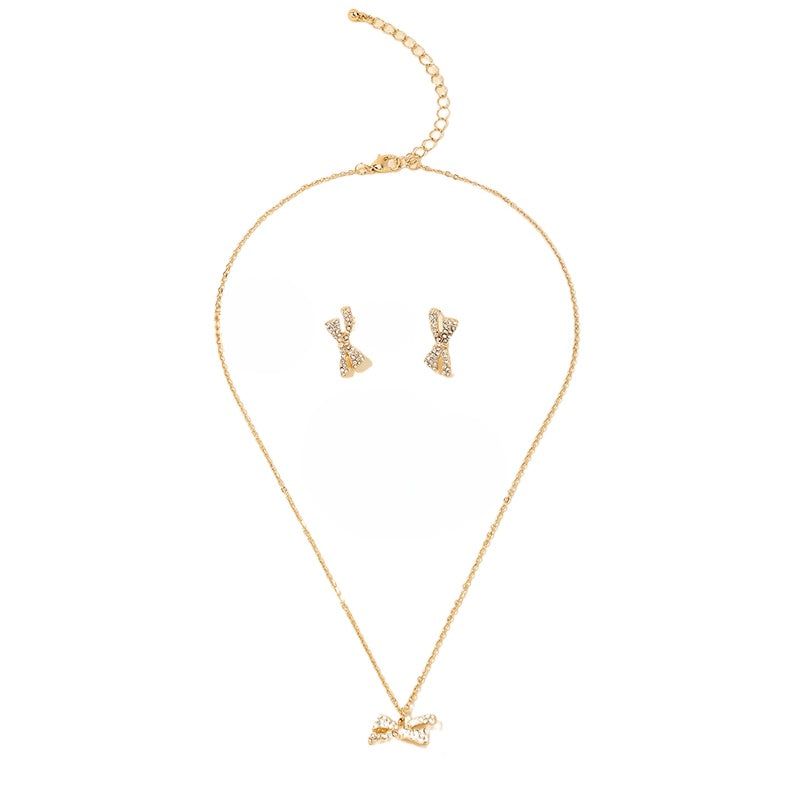 Exquisite Metal Bow Jewelry Set with Elegant Earrings and Necklace - Vienna Verve Collection