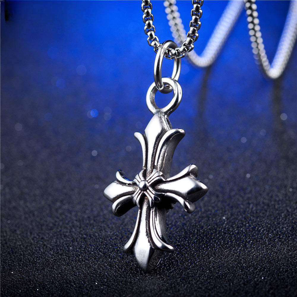 Saint Cross Flower Titanium Steel Necklace for Men