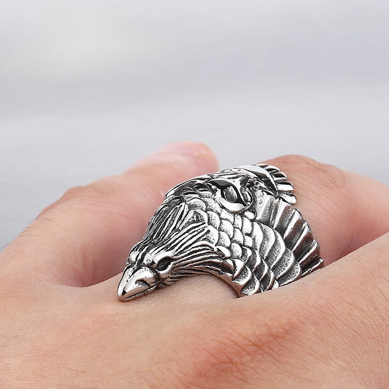 Titanium Steel Raven Viking Ring – Stylish Men's Stainless Steel Jewelry