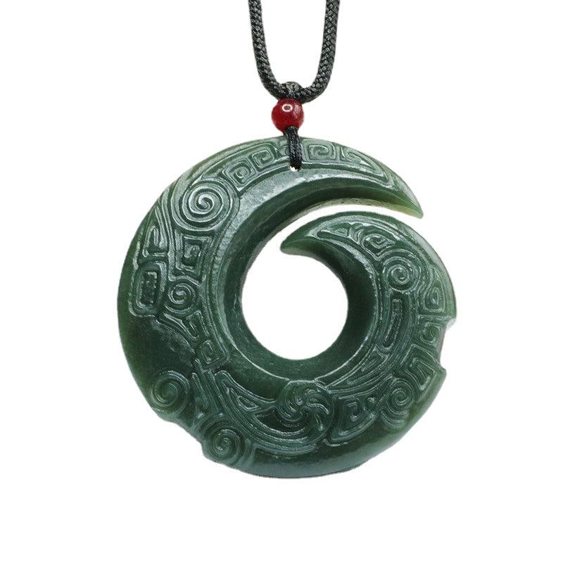 Hetian Jade Antique Pingan Buckle Necklace crafted in Blackish Green for a luxurious touch